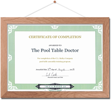 The Pool Table Doctor's 2nd Certification