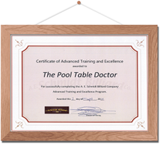 The Pool Table Doctor's 3rd Certification