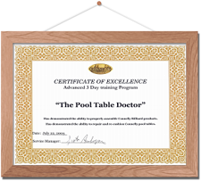 The Pool Table Doctor's 4th Certification